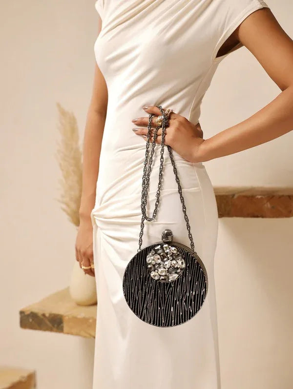 Aashna Round Embellished Brass Clutch - The Tan Clan