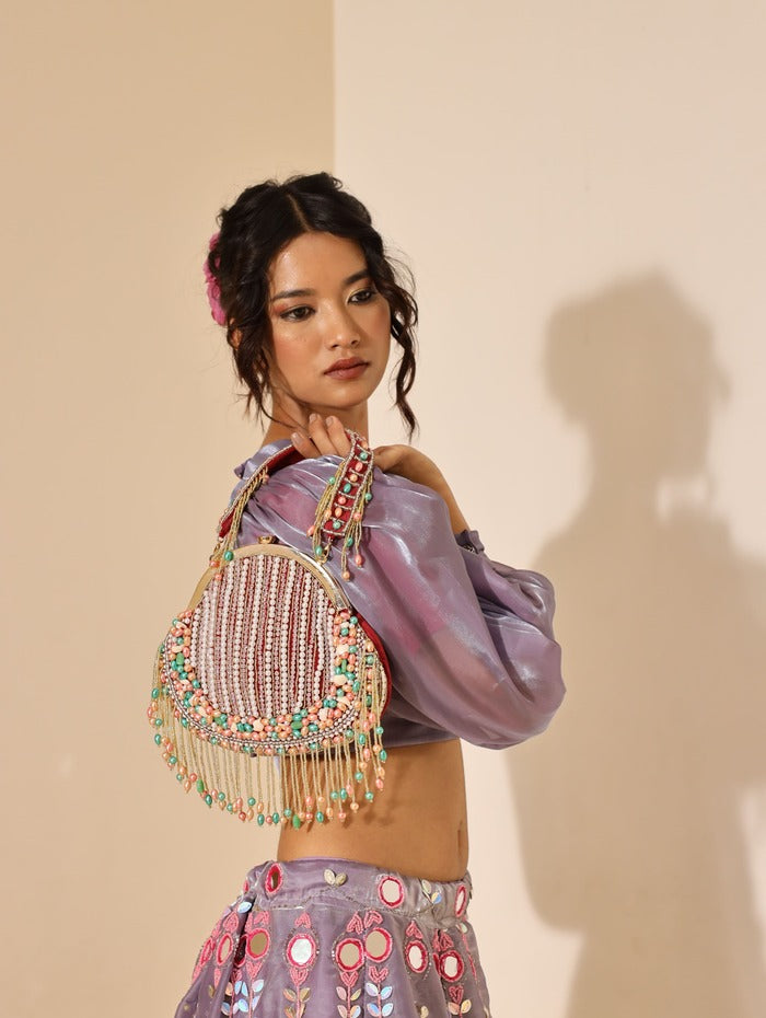 Sona Pearl Tasselled Batua with Detachable Handle