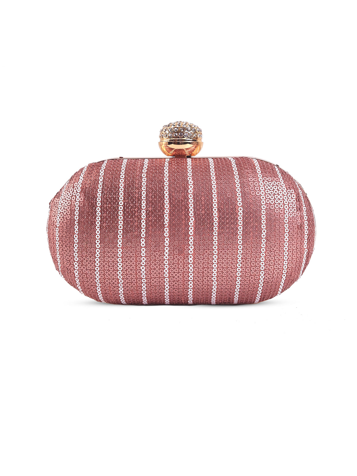 Glow Pink Sequins Oval Clutch