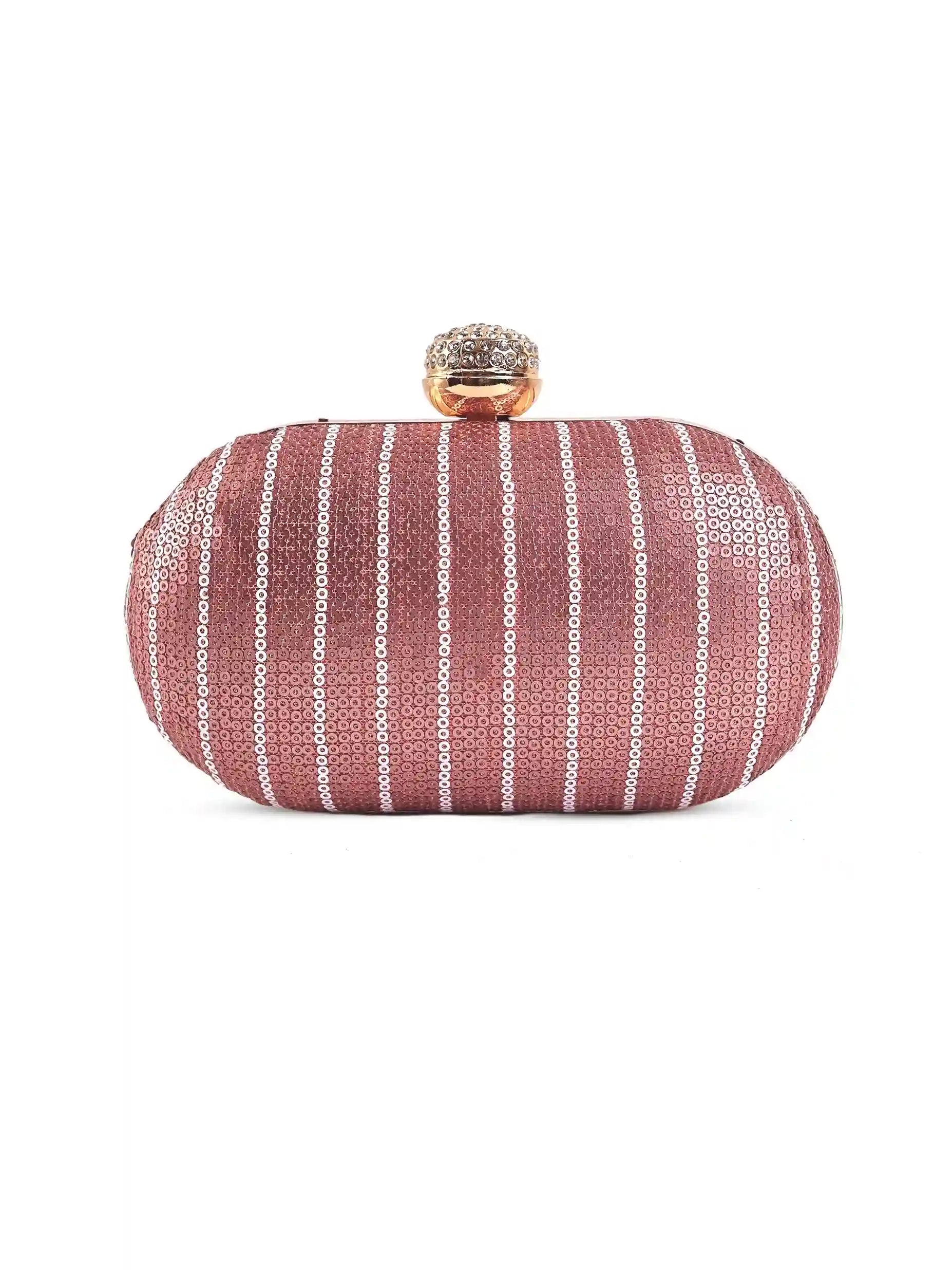 Glow Pink Sequins Oval Clutch