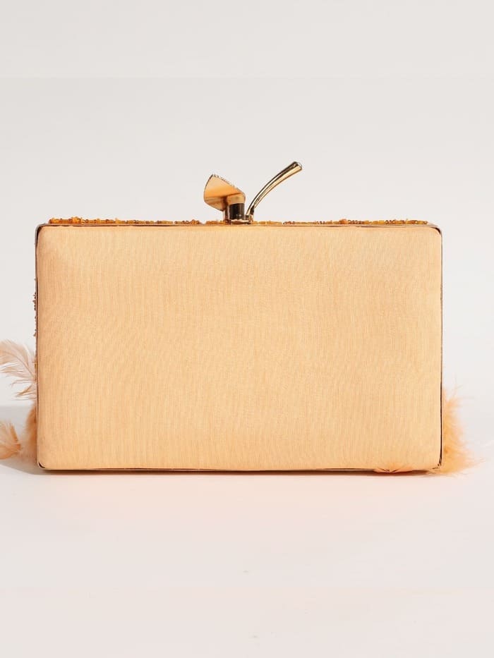 Daina Peach Hand Embroidered Feather Clutch