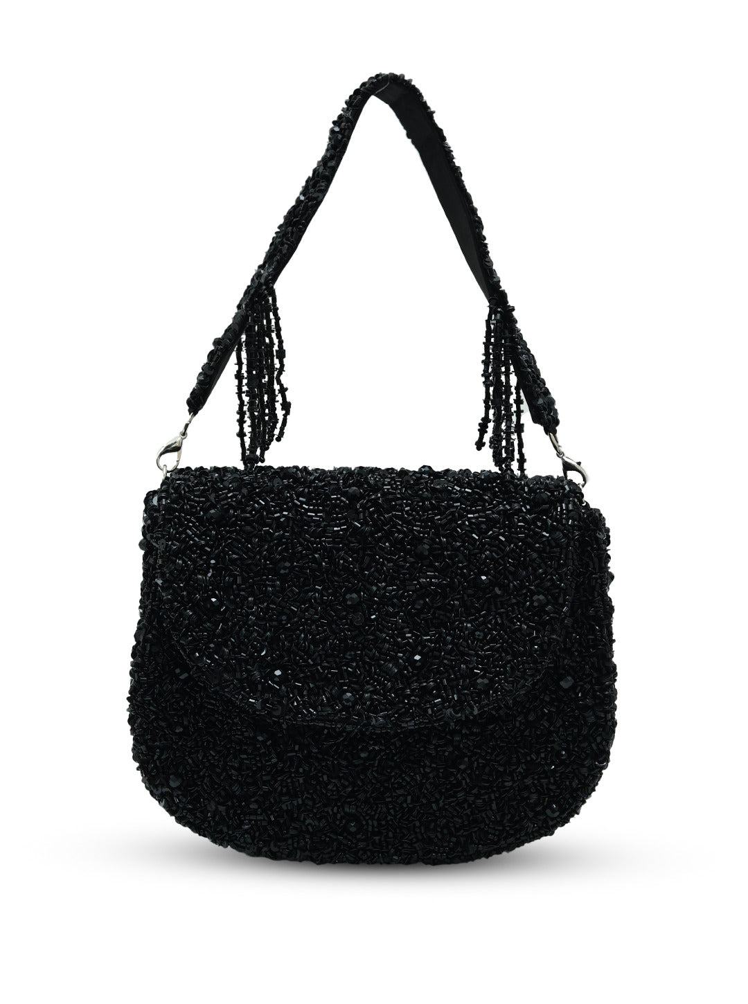 Black Amy flap-over bag from The Tan Clan, featuring a stylish flap closure and sleek design.