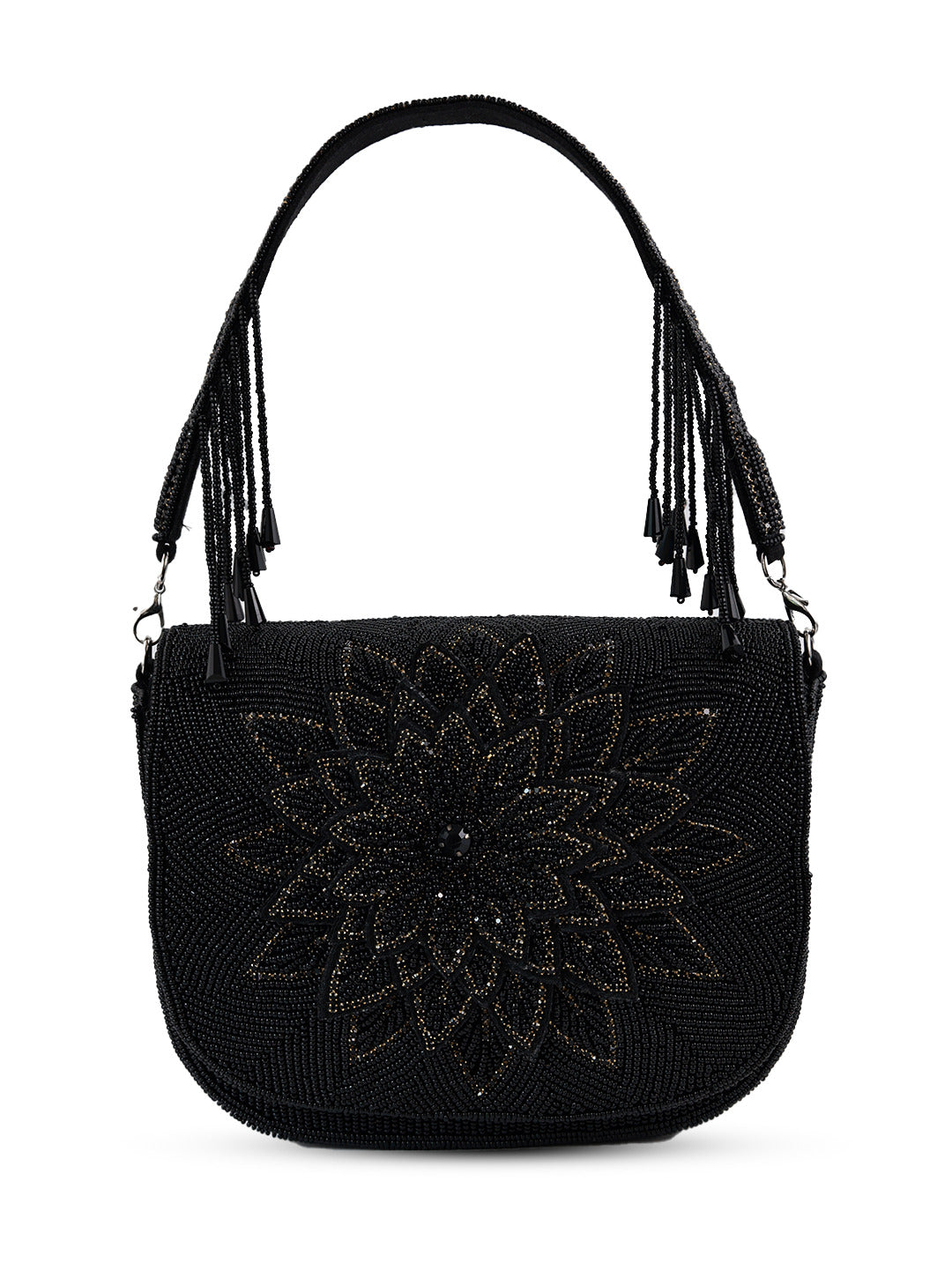Black Eva flap over bag by The Tan Clan, showcasing a sleek design with a flap closure and stylish craftsmanship.