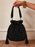 Rosa Black Potli Bag with Handle