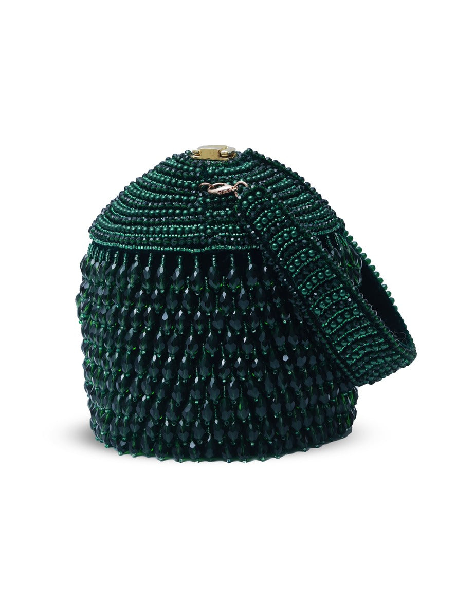 Emma round embellished bag with handle from The Tan Clan, featuring decorative details and a compact, stylish design.