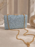 Dazzle Blue Sequined Sleek Clutch
