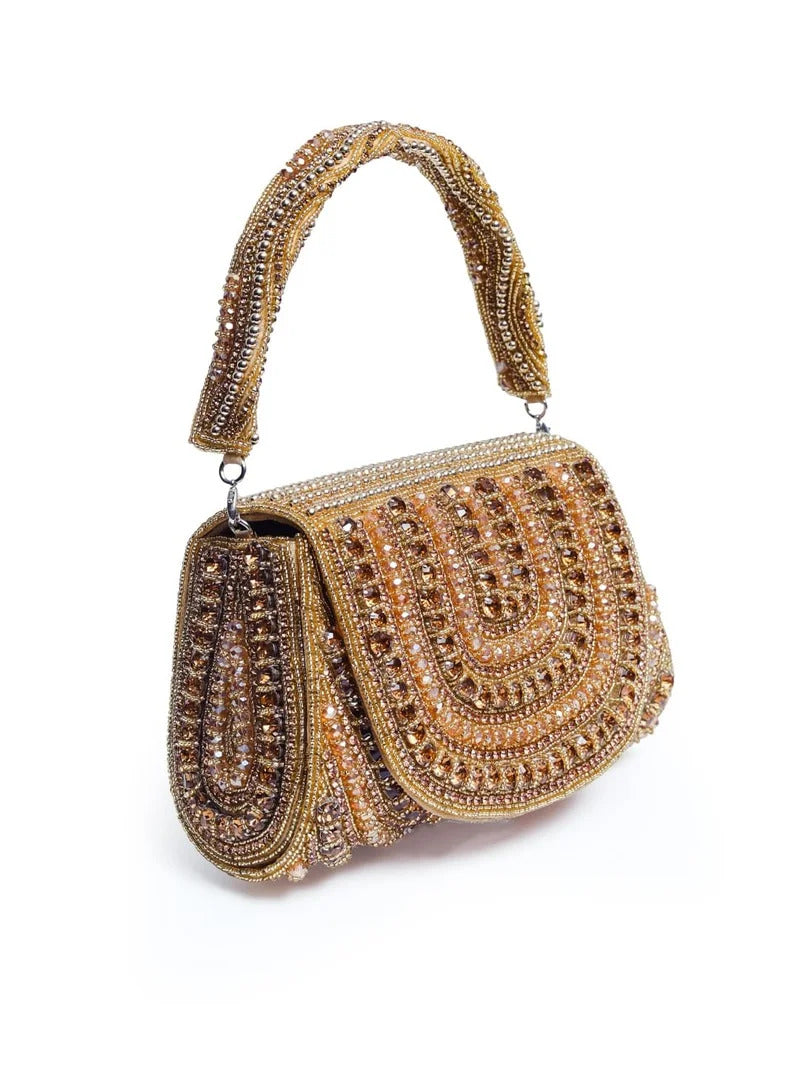 Chloe Gold Flap Over Bag with Handle by The Tan Clan, featuring a sleek gold finish and stylish flap closure.