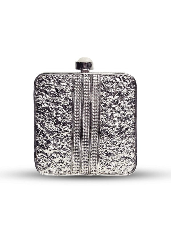 Mumtaz Mother of Pearl Clutch by The Tan Clan showing a sleek, rectangular clutch with iridescent mother of pearl surface and gold clasp