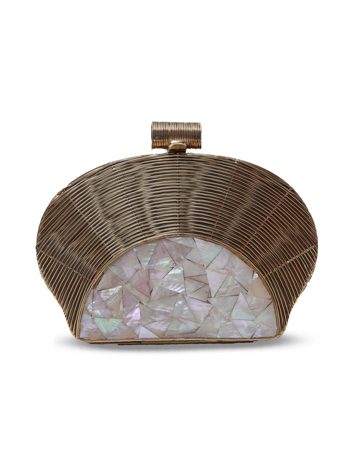 Mother of pearl tiara clutch from The Tan Clan featuring a decorative, elegant pearl design perfect for special occasions.