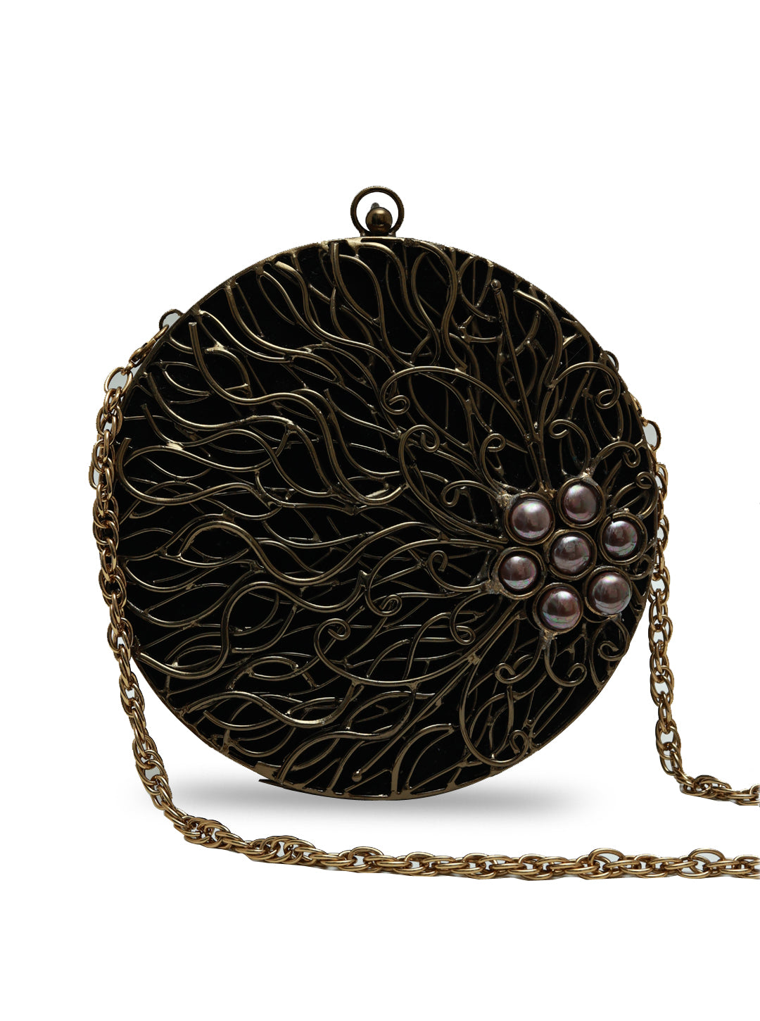 Vana Brass Clutch by The Tan Clan featuring a sleek brass design and elegant clasp, perfect for stylish evenings.