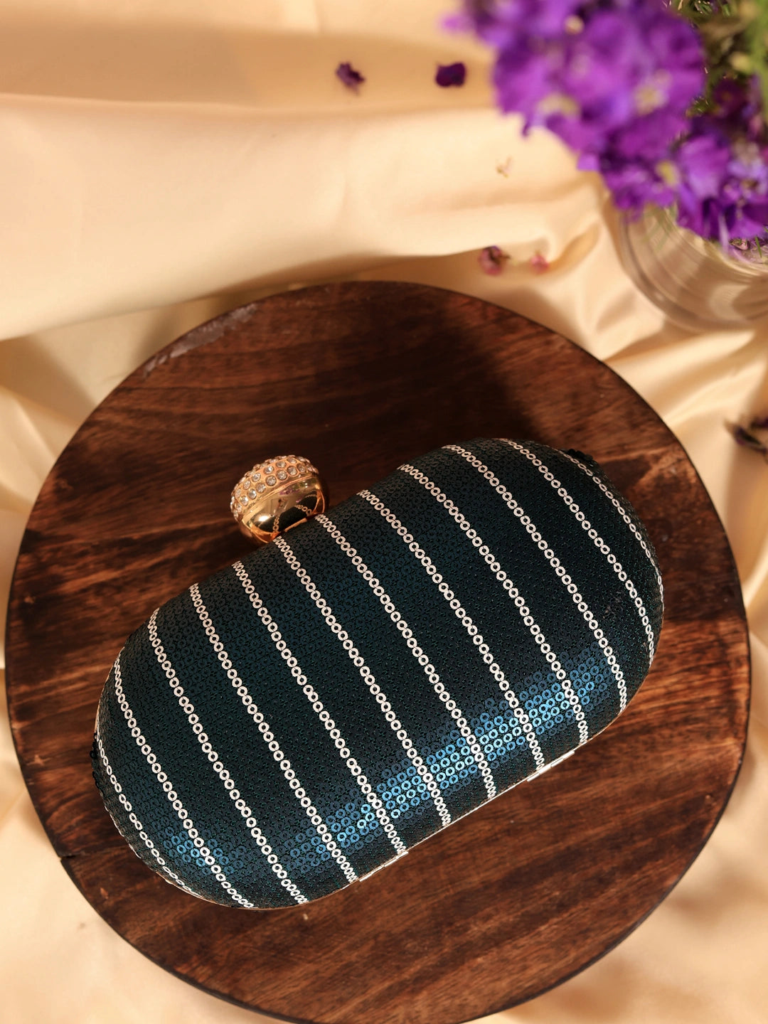 Glow Blue Sequins Oval Clutch