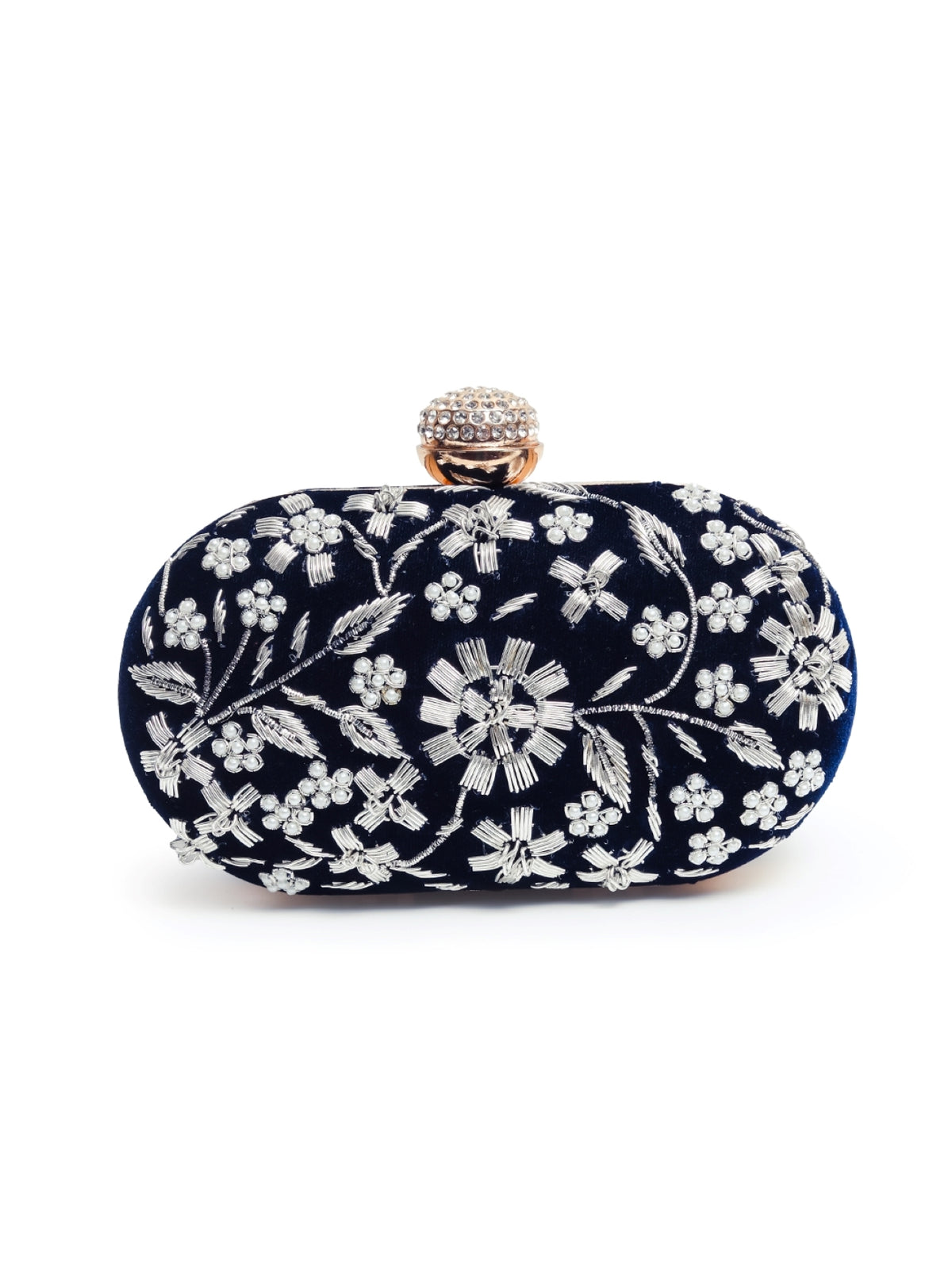 Hand-embroidered Baiza Zardozi clutch bag with intricate embroidery by The Tan Clan, featuring traditional craftsmanship and vibrant design.