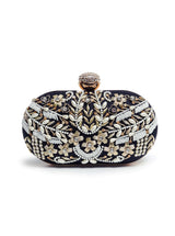 Elizah black Zardozi embroidered clutch with intricate hand embroidery and traditional design, perfect for elegant occasions.