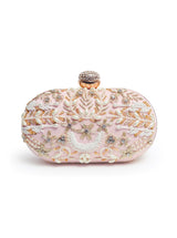 Pink Zardozi hand-embroidered clutch bag for babies, featuring intricate embroidery and elegant design by The Tan Clan.