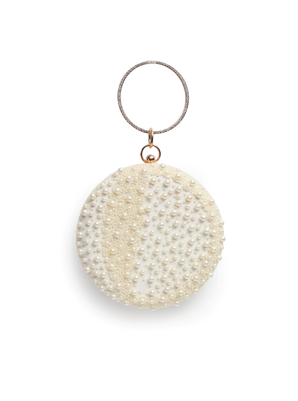 White pearl hand-embroidered clutch bag with intricate detailing, crafted by The Tan Clan, perfect for elegant occasions.
