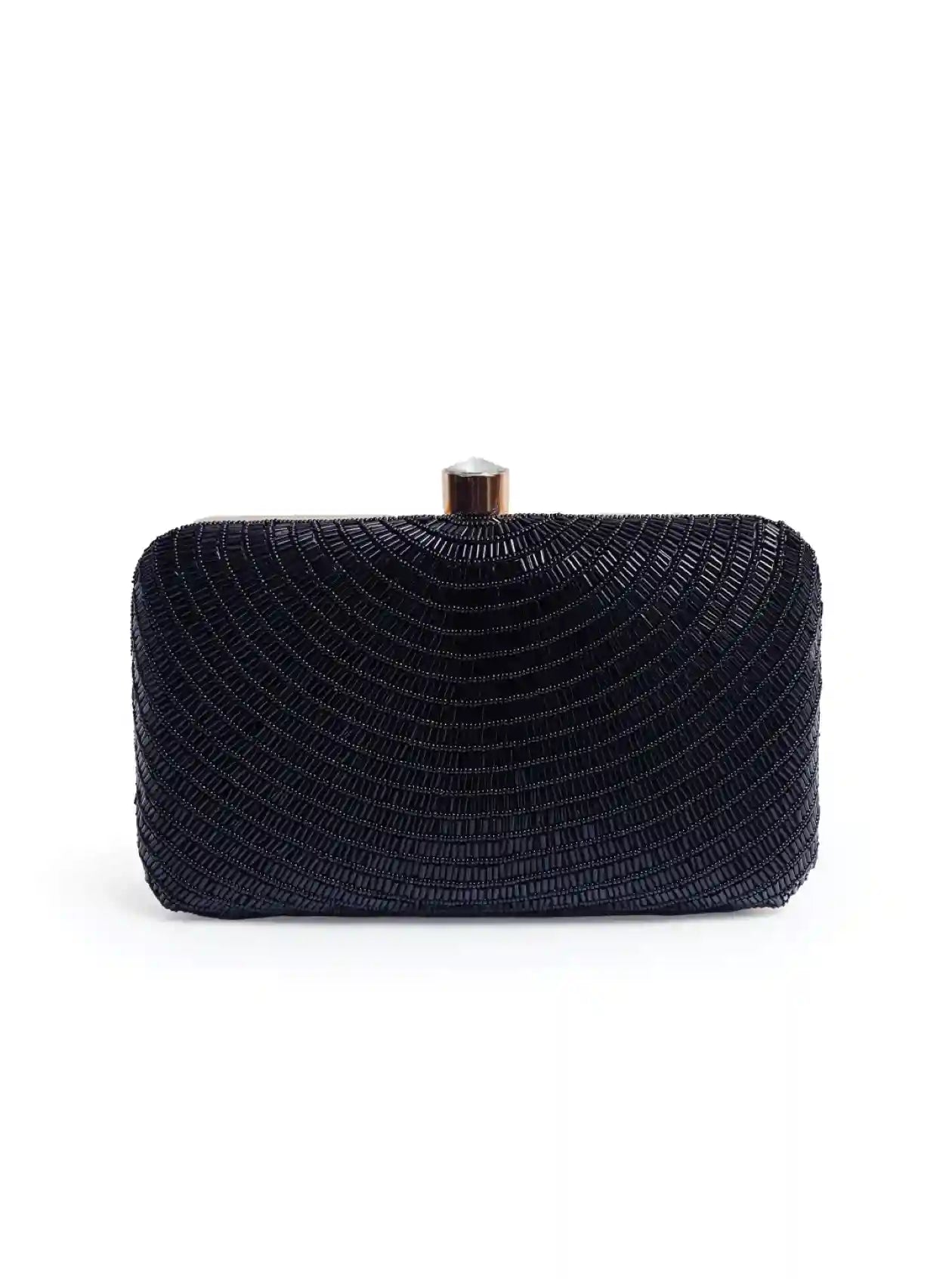 Glitz Black Hand Embroidered Party Clutch