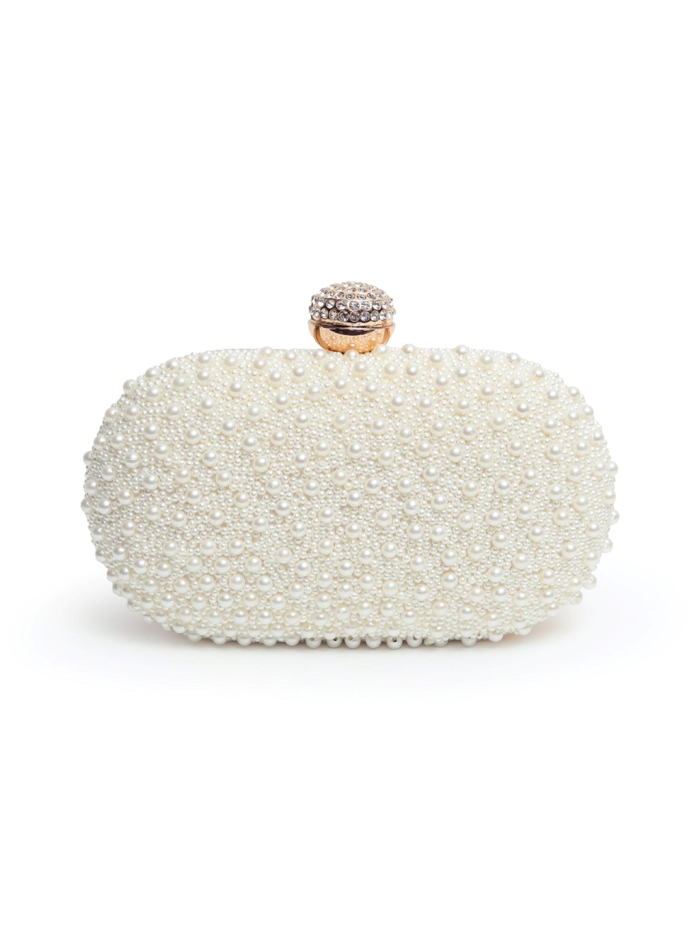 White pearl hand-embroidered clutch bag by The Tan Clan featuring intricate embroidery and elegant design.