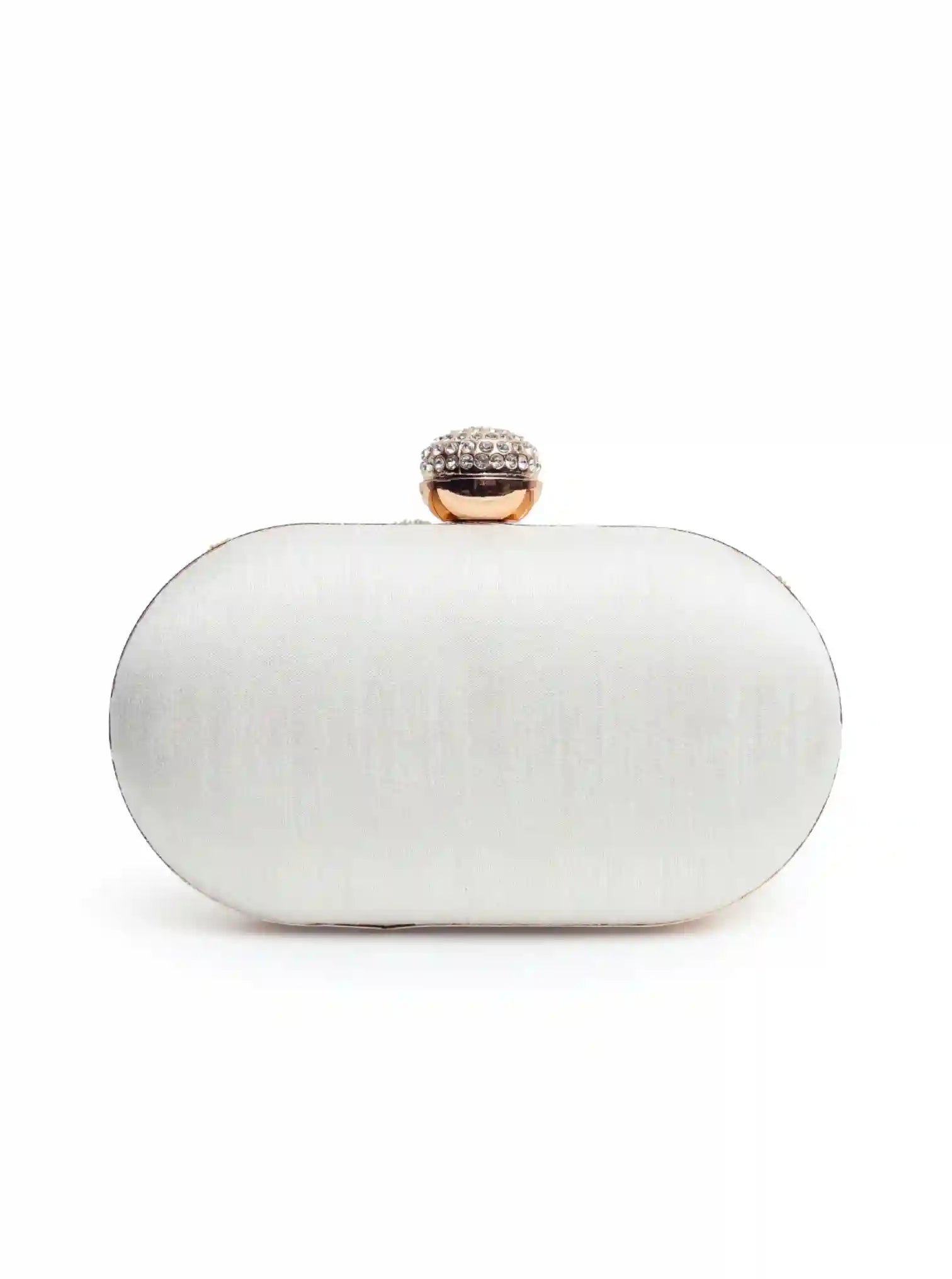 Elizah Zardozi hand-embroidered clutch bag featuring intricate gold and silver zardozi embroidery with a sleek design.