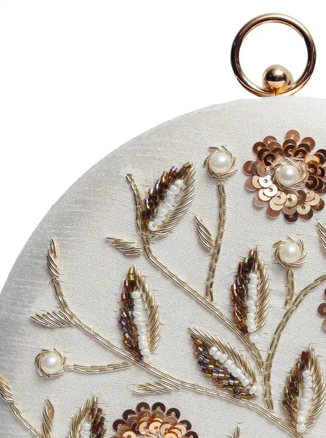 Falaq White Round Hand Embroidered Clutch