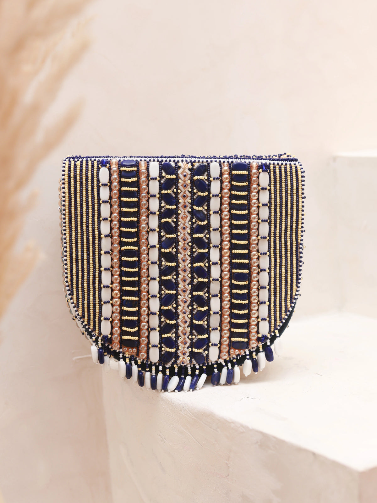 Asma Blue Flap Over Bag with Handle by The Tan Clan, featuring a stylish flap closure and comfortable shoulder handle.