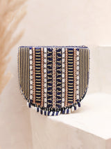 Asma Blue Flap Over Bag with Handle by The Tan Clan, featuring a stylish flap closure and comfortable shoulder handle.