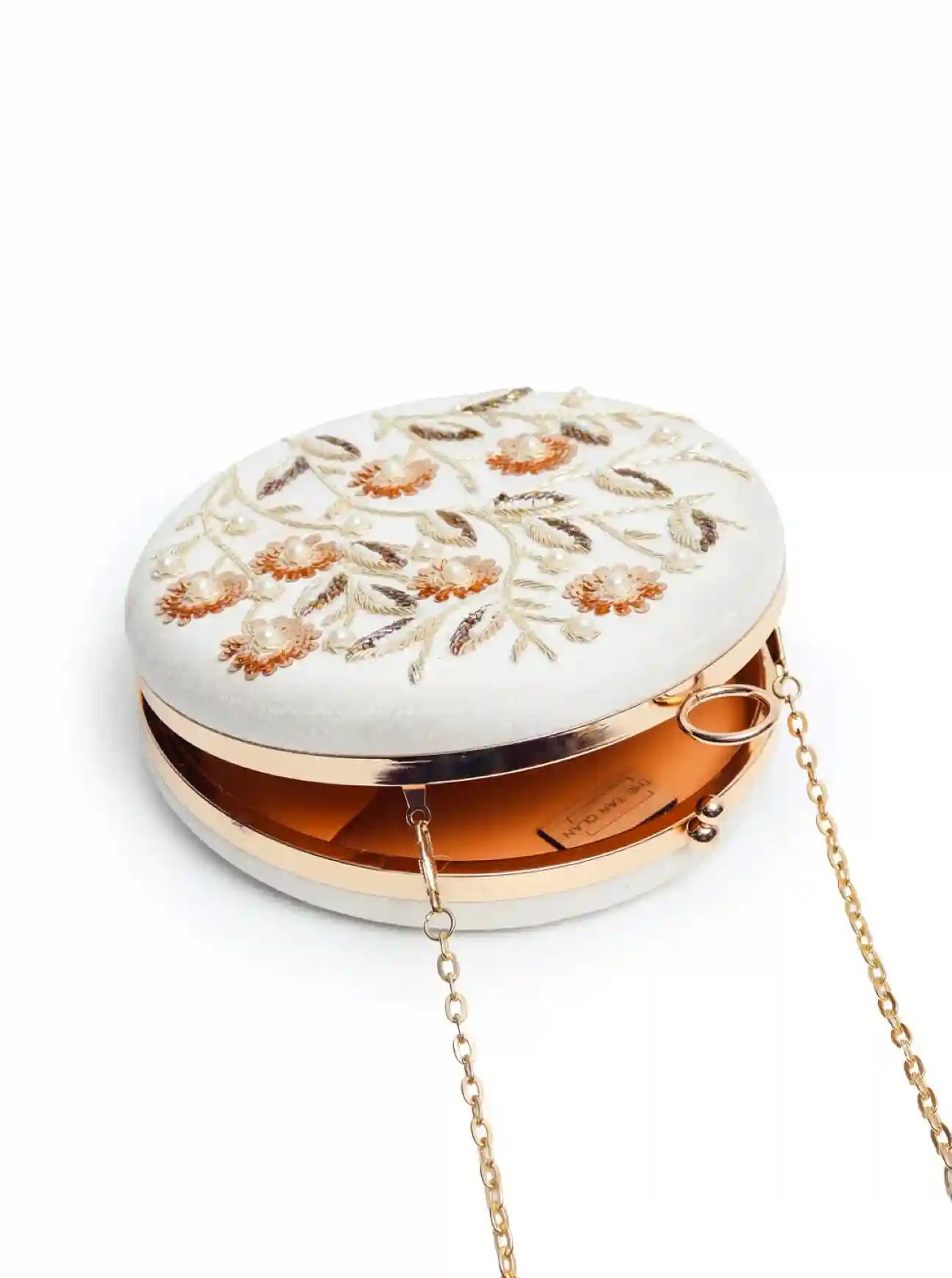 Falaq White Round Hand Embroidered Clutch