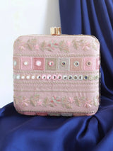 Phulwaari floral box clutch by The Tan Clan showcasing intricate embroidered floral patterns on a compact accessory.