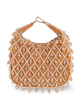Pearl half moon batua bag by The Tan Clan featuring intricate design and elegant craftsmanship, perfect for traditional occasions.