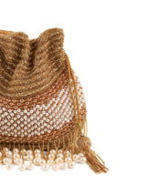 The Tan Clan Dua gold pearl potli bag with elegant pearl detailing and drawstring closure