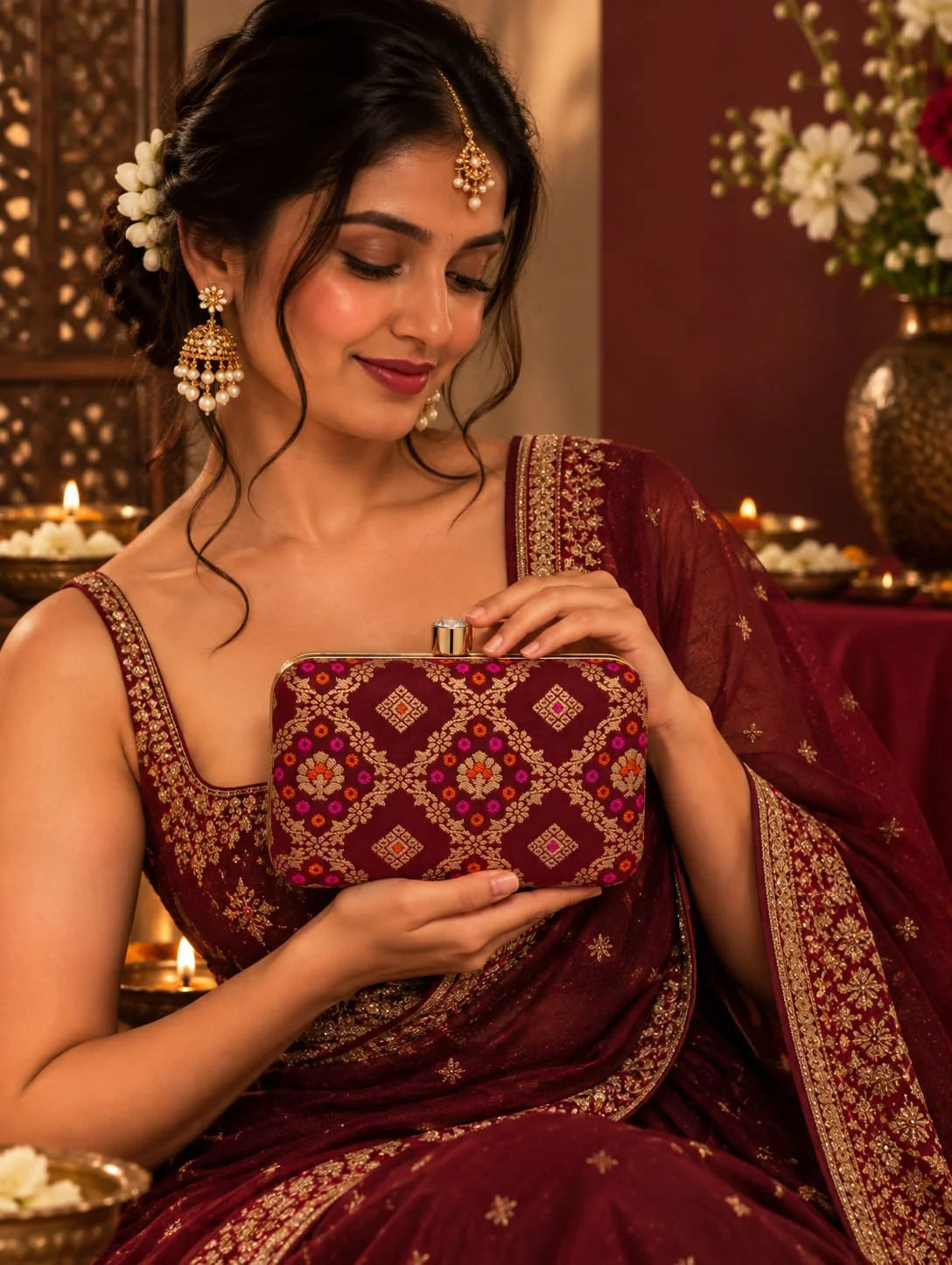 Red box clutch bag from THE TAN CLAN featuring a sleek design and elegant finish.