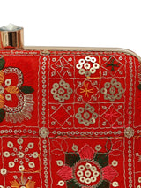 Red box clutch by The Tan Clan with sleek design and compact size, perfect for evening accessories and stylish outfits.