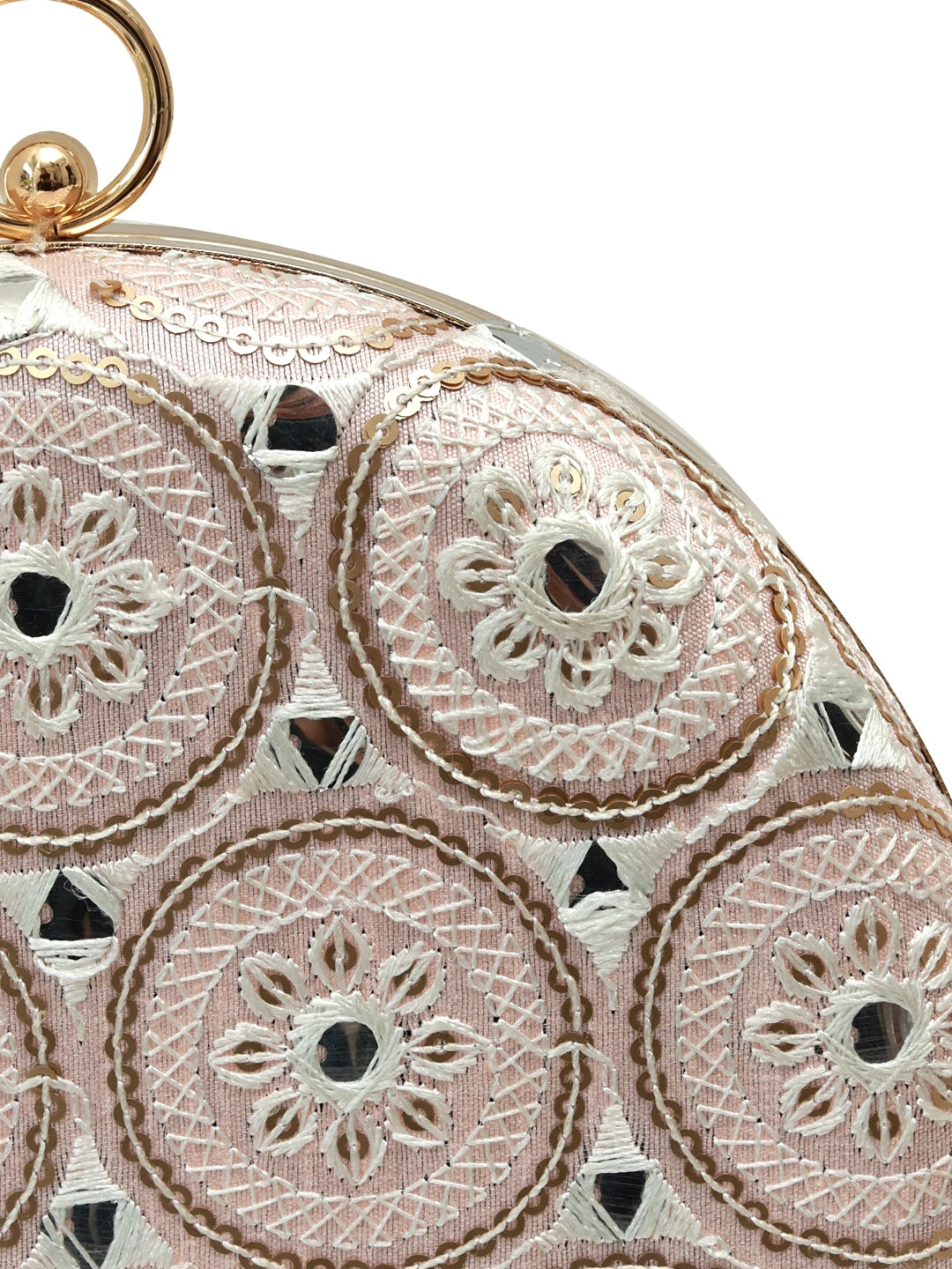 Peach round clutch purse by The Tan Clan with a smooth finish and compact design, perfect for evening accessories.