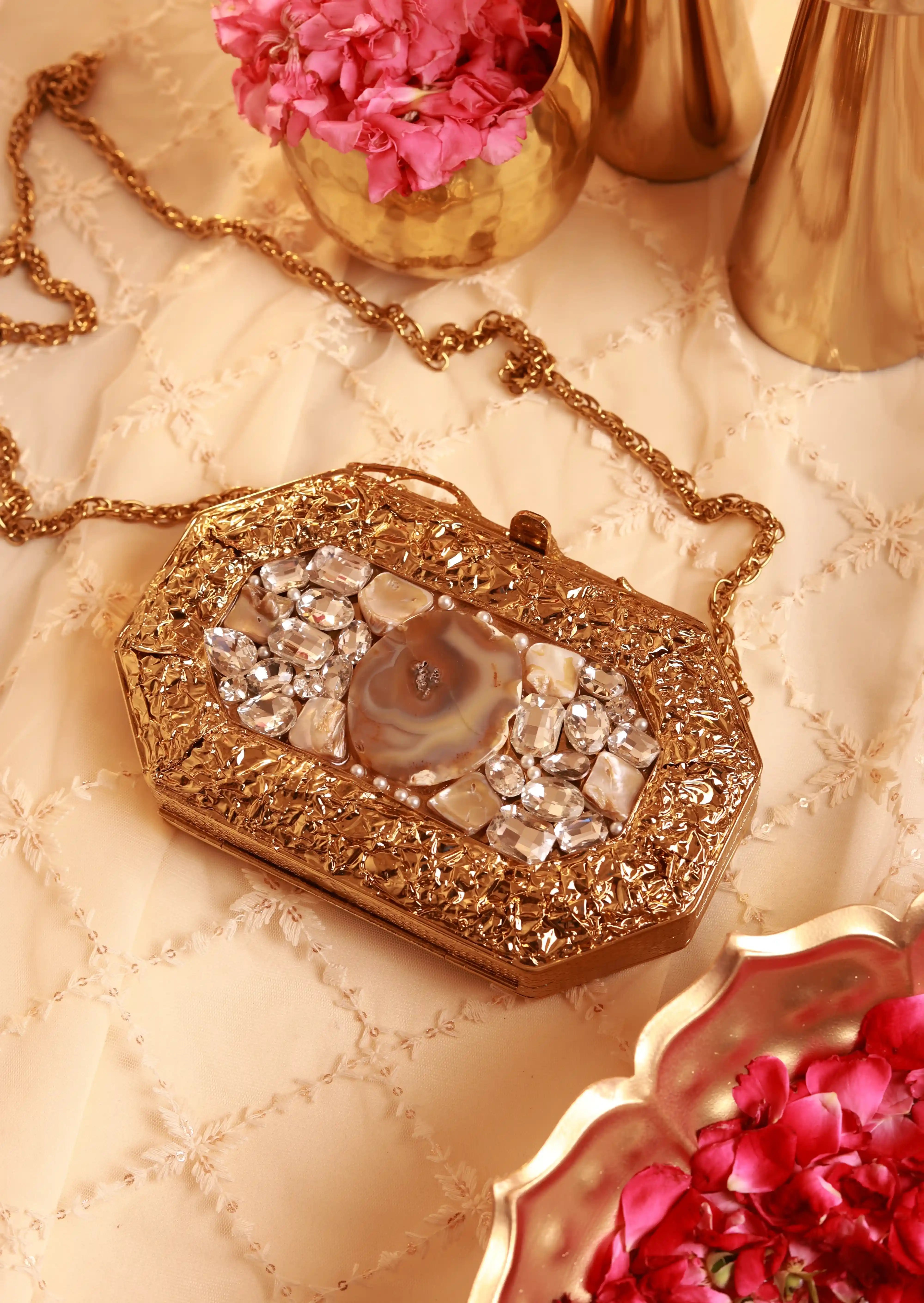Burj Embellished Agate Stone Clutch