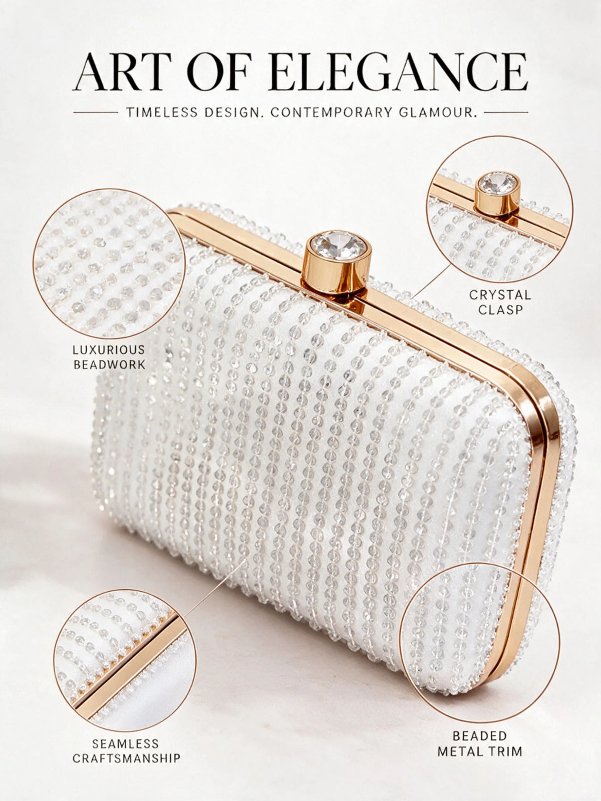 Silver embroidered box clutch by THE TAN CLAN with intricate Glitty detailing and a sleek, elegant design.