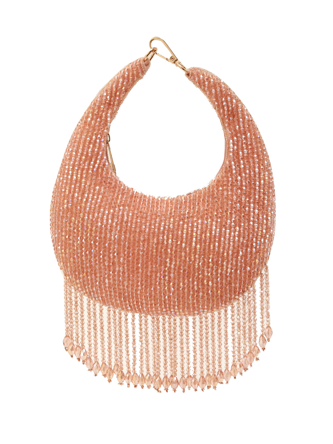 Sera Peach Drop Pearls Batua Bag by The Tan Clan featuring peach-colored fabric and pearl embellishments for traditional style.