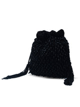 Black Rosa Potli Bag with handle by The Tan Clan, featuring traditional design and decorative tassels.