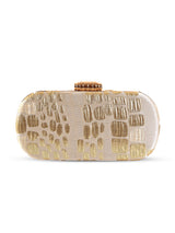 Beige Coral Long Clutch by The Tan Clan, stylish rectangular handbag with textured fabric and slim design for evening use.