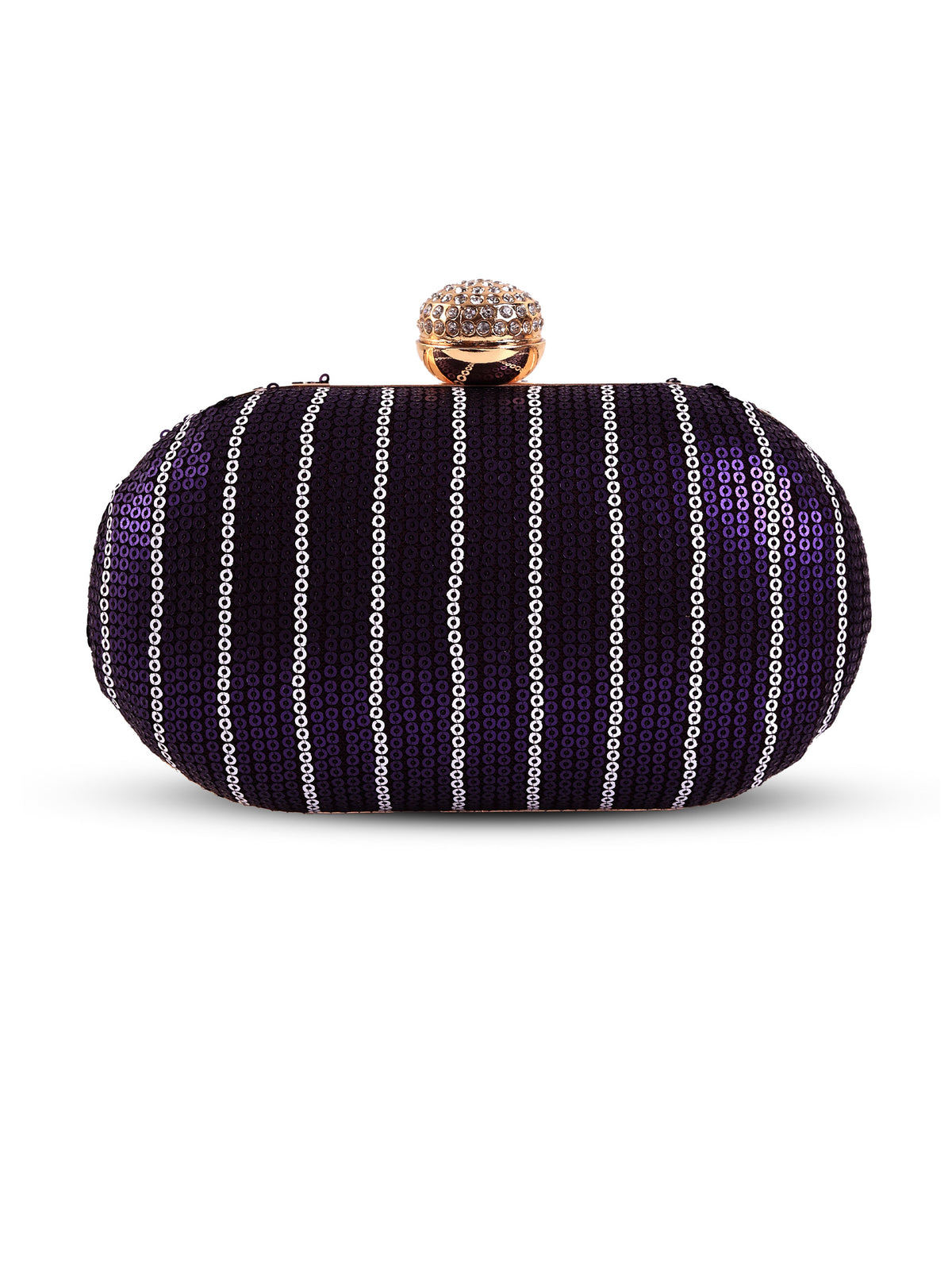 Glow Purple Sequins Oval Clutch