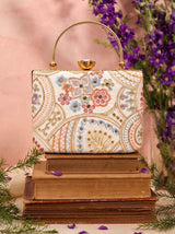 Resham casket embroidered clutch by THE TAN CLAN featuring intricate embroidery and a compact, elegant design.