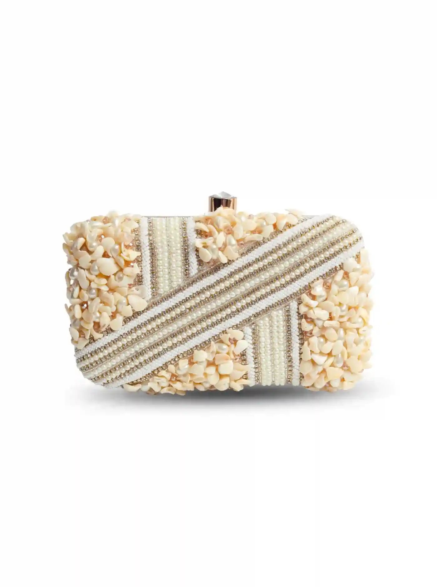 Sylvie Gold Flap Bag and Saliha Embellished Clutch by THE TAN CLAN, featuring elegant gold accents and intricate embellishments.