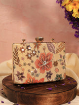 Beige Petal Clutch Bag by The Tan Clan with floral petal design, elegant evening accessory for women.