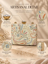 Embroidered Kalki Casket clutch by THE TAN CLAN featuring intricate embroidery and a compact, elegant design.