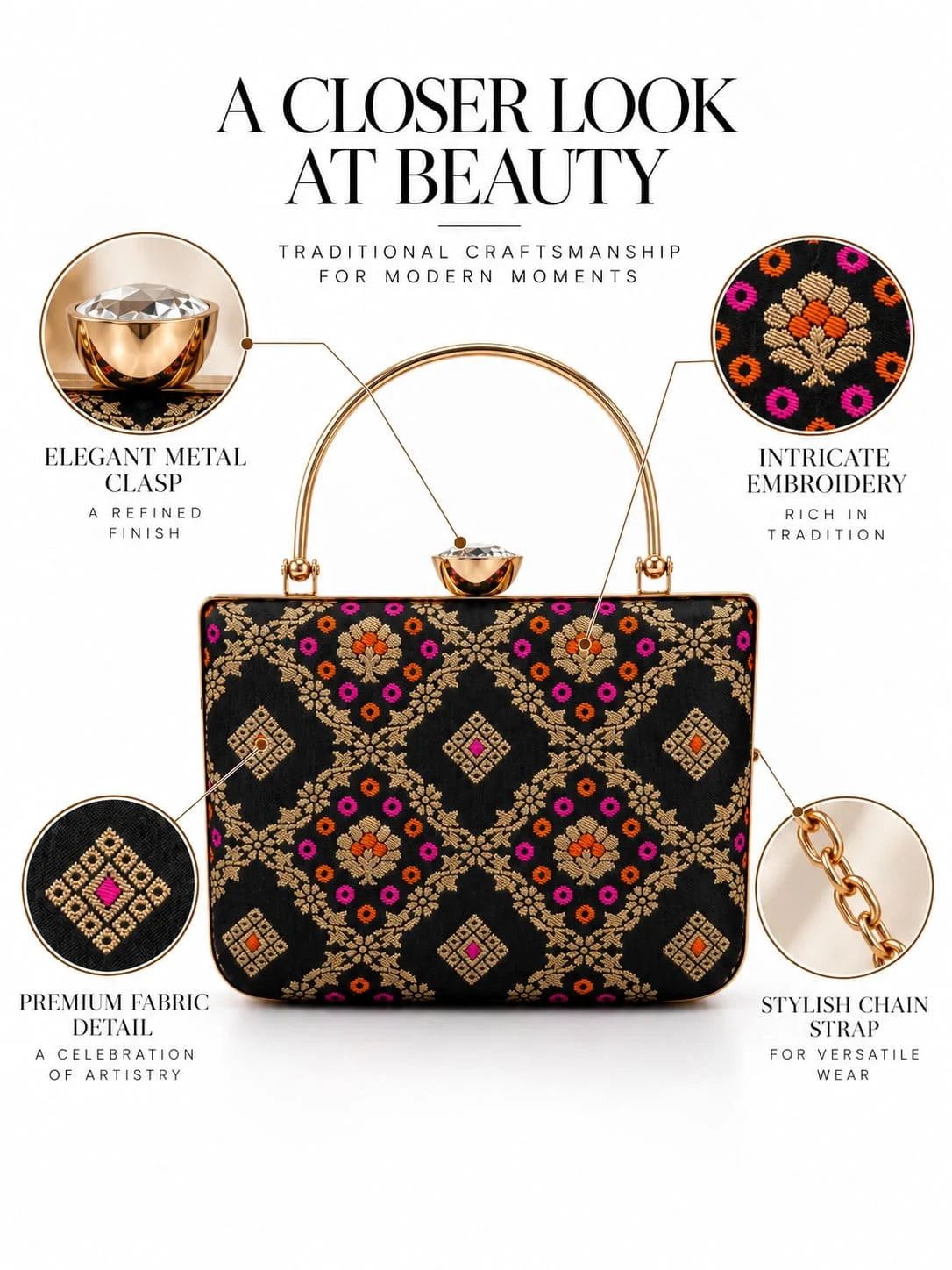 Mahi Black Casket Clutch by THE TAN CLAN, elegant small handbag with a sleek black finish and stylish design.