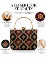 Mahi Black Casket Clutch by THE TAN CLAN, elegant small handbag with a sleek black finish and stylish design.