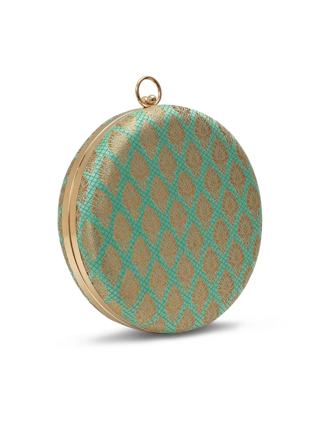 Classic green round clutch bag by The Tan Clan featuring a smooth leather finish and a sleek, minimalist design.