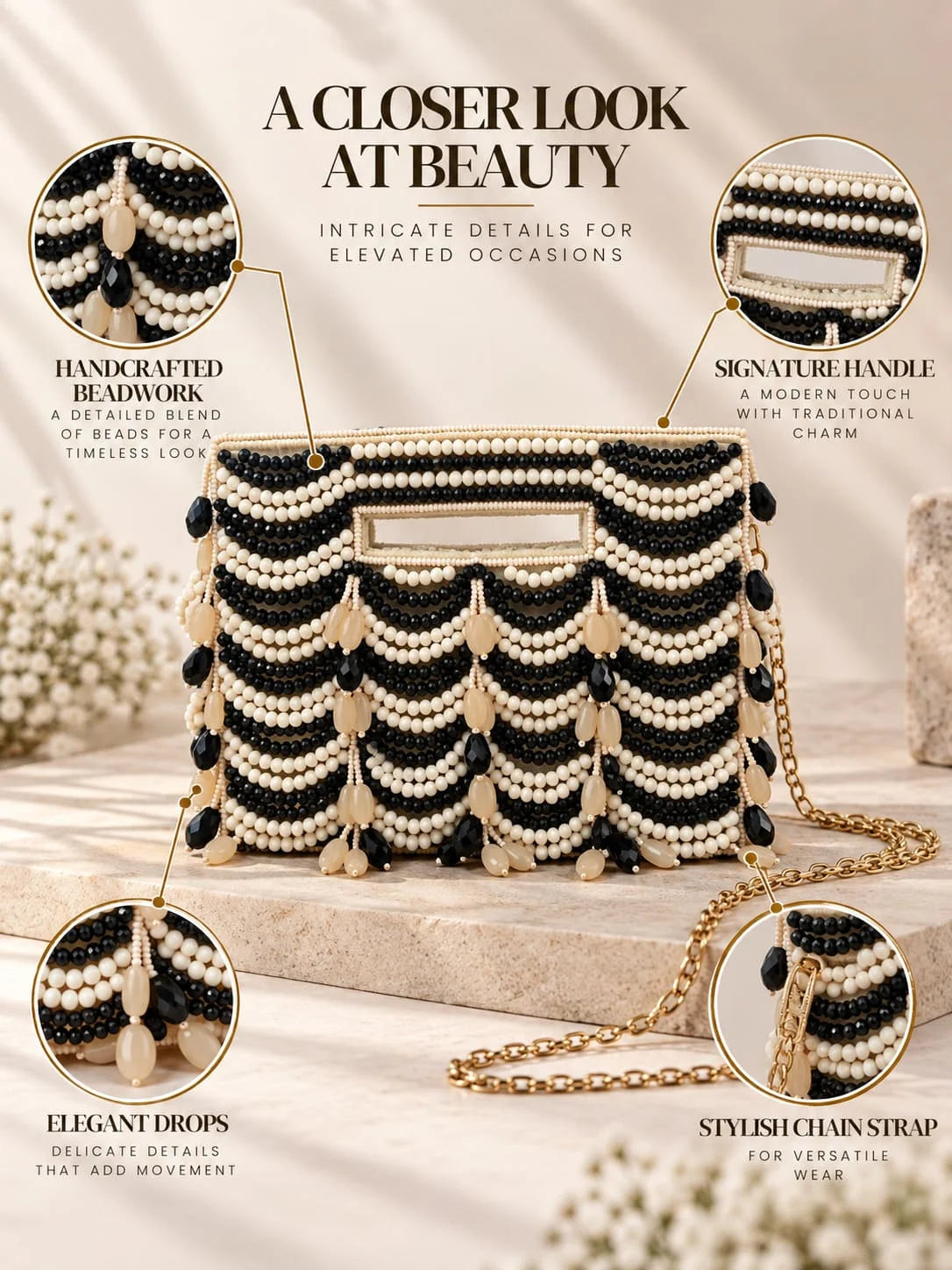 Lara multicolor handcrafted beaded bag by THE TAN CLAN featuring vibrant beadwork and a compact, stylish design.