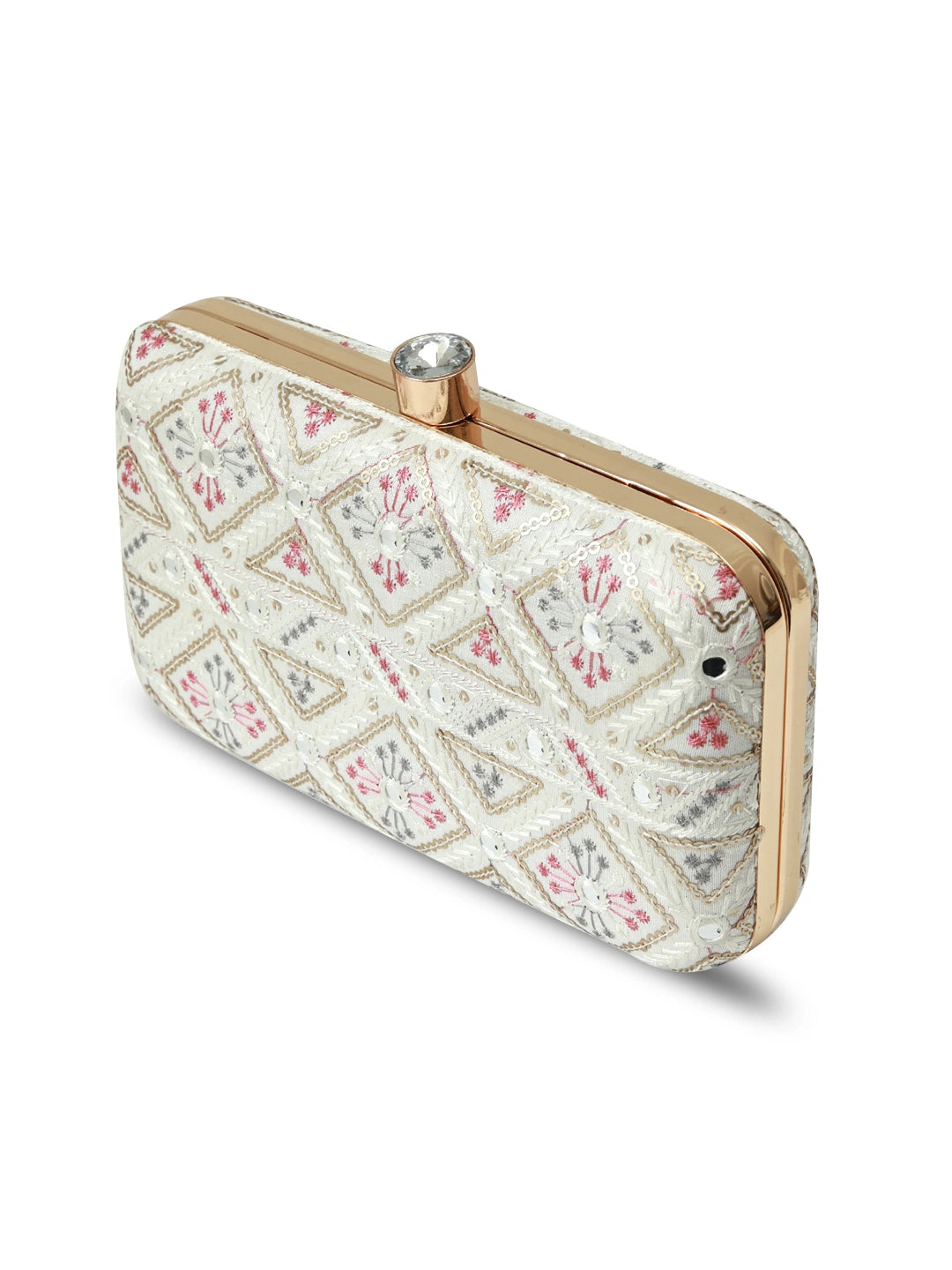 White box clutch bag by The Tan Clan with a sleek, minimalist design and smooth texture, perfect for evening accessories.