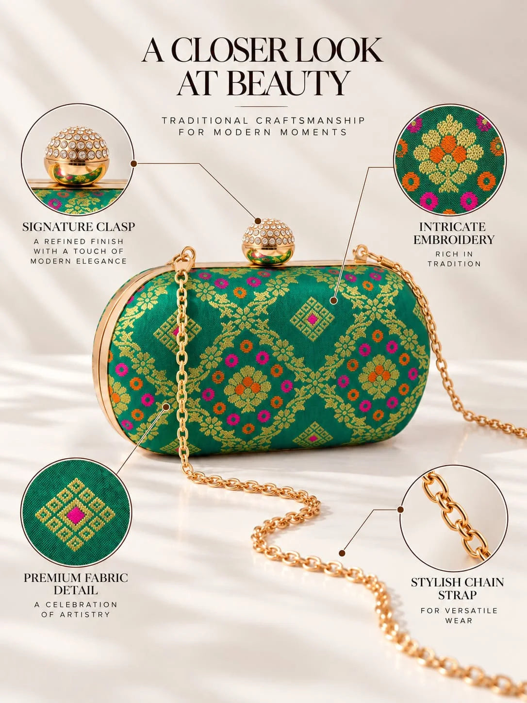 Light green oval clutch bag by THE TAN CLAN, featuring a sleek design and compact size for stylish accessories.