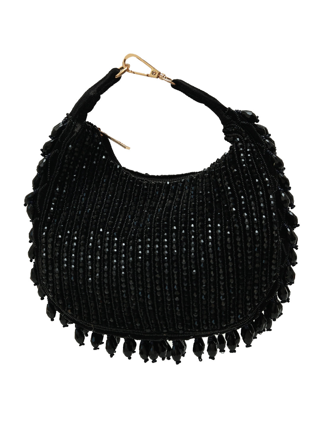 Black drop pearl Batua bag by The Tan Clan featuring traditional design and adorned with elegant pearl embellishments.