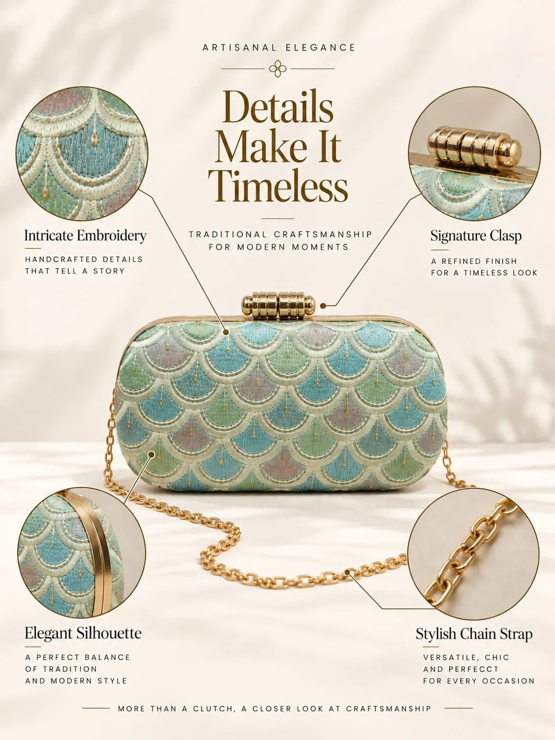 Veda Long Embroidered Clutch by THE TAN CLAN with intricate embroidery and sleek design on black fabric.
